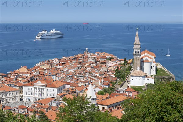 Cruise ship anchors off Piran