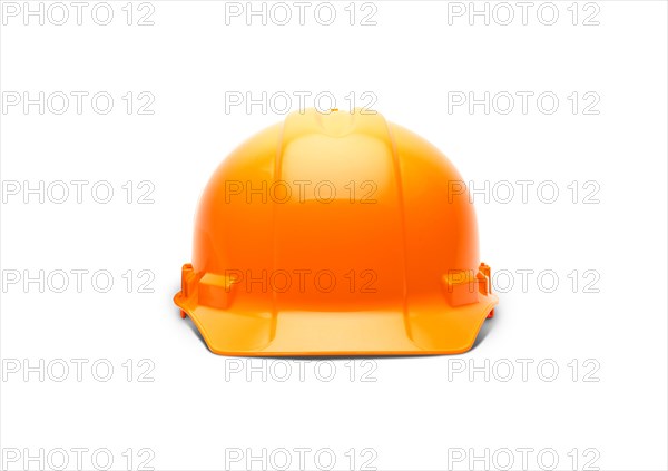 Orange construction safety hard hat facing forward isolated on white ready for your logo