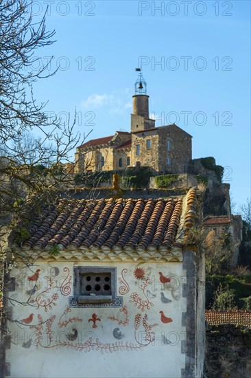 Champeix. Rural fresco on a shed wall. Puy de Dome department. Auuvergen Rhone Alpes. France