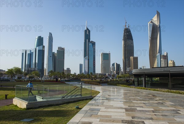 The skyline of Kuwait city and Al Shaheed Park