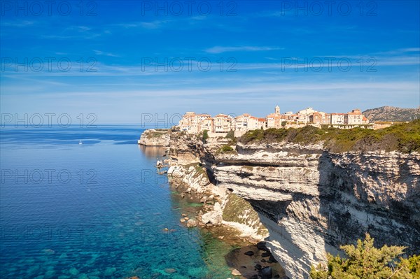 Steep coast of Bonifacio with old town on a limestone plateau