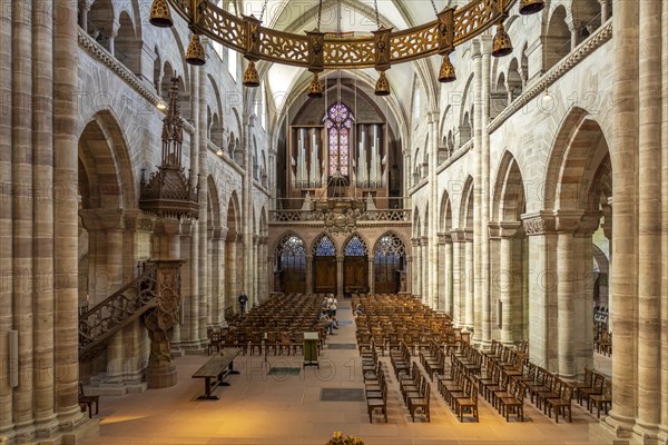 Interior and organ of the Basel Minster in Basel