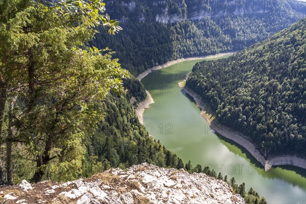 The Doubs reservoir Lac des Moron between Switzerland and France