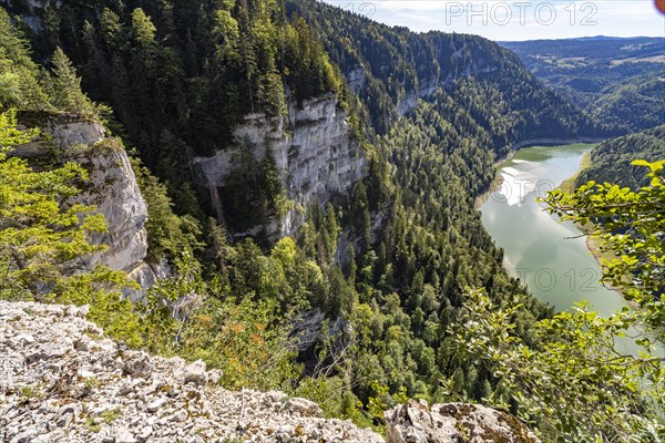 The Doubs reservoir Lac des Moron between Switzerland and France