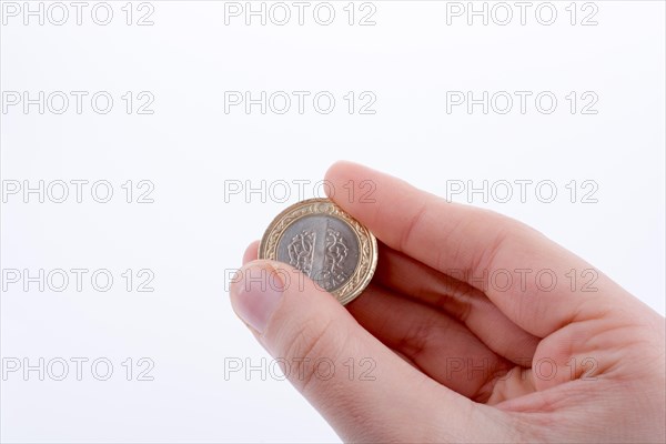 Turkish coin one Turkish Lira in hand