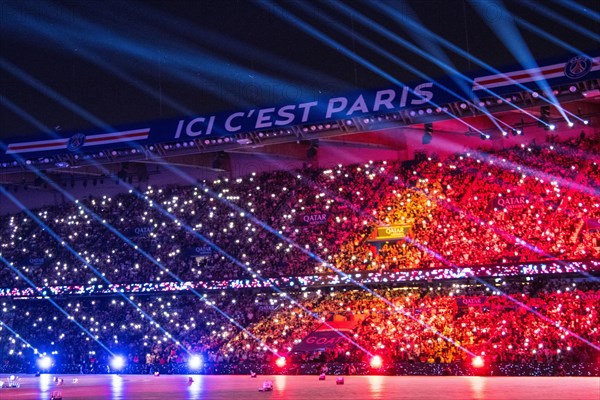 Laser show at the championship celebration of Paris St Germain at the Parc de Princes