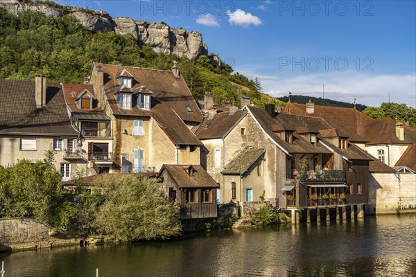 Houses of the old town on the river Loue in Ornans
