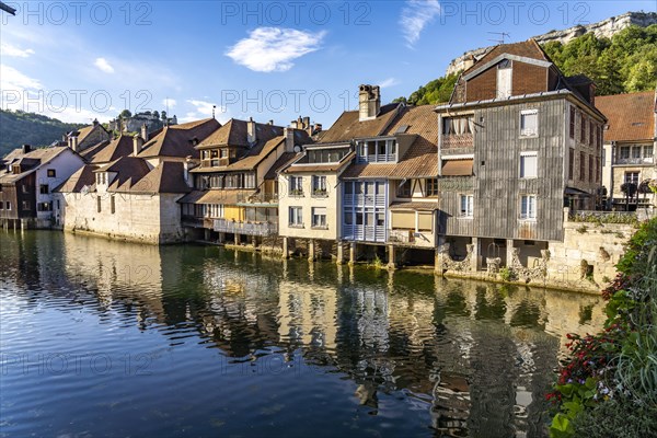 Houses of the old town on the river Loue in Ornans