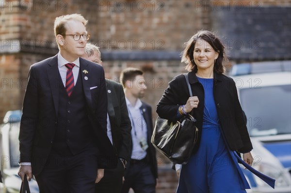 (R-L) Annalena Bärbock (Bündnis 90 Die Grünen), Federal Minister for Foreign Affairs, and Tobias Billstroem, Minister for Foreign Affairs of Sweden, taken at the meeting of the Foreign Ministers of the Council of the Baltic Sea States in Wismar, 01.06.2023., Wismar, Germany, Europe