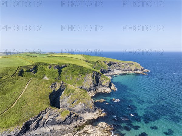 Aerial view of the coastline at Port Isaac