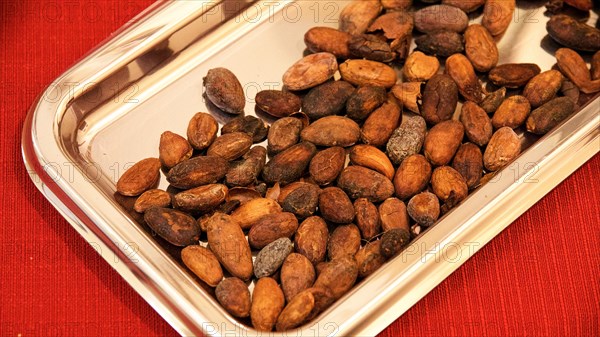 Chocolate beans on silver tray