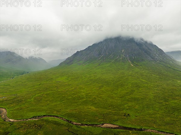 The Buachaille or Buachaille Etive Mor and River Coupall from a drone