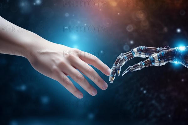 A human and an AI robot join hands and create trust