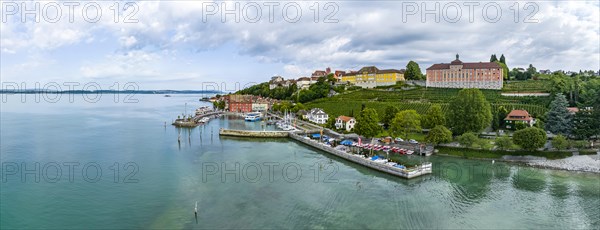 Town view of Meersburg on Lake Constance with boat landing stage