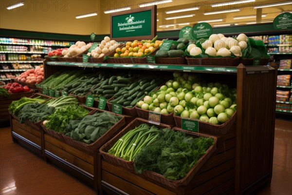 Fruit and vegetable shelf in supermarket