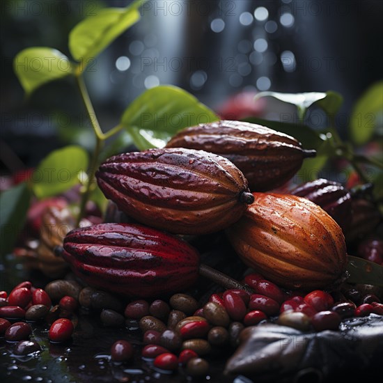 Fresh chocolate fruit in a plantation