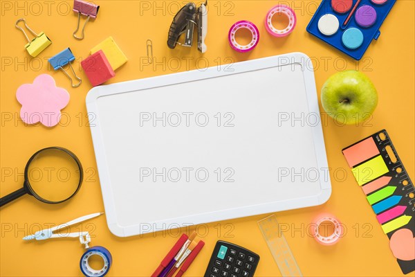 School supplies with whiteboard center