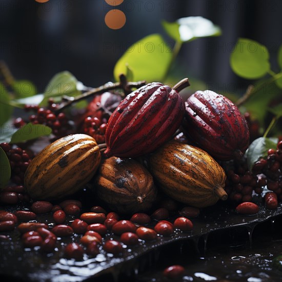 Fresh chocolate fruit in a plantation