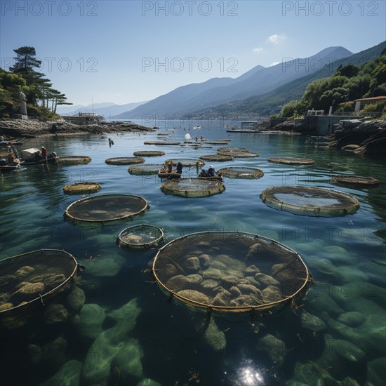 Fish farm in the sea for raising game fish