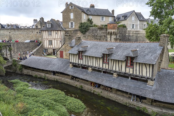 Old washhouse on the river La Marle in front of the city wall in Vannes