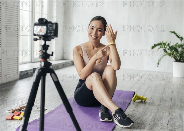 Woman showing fitness training new vlog