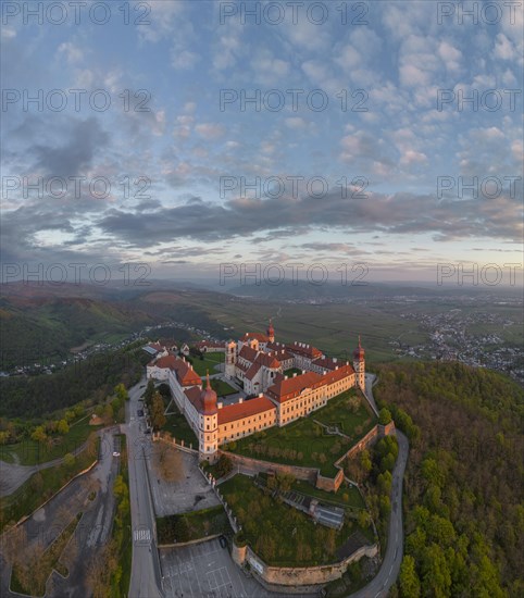 Aerial view of Goettweig Abbey at sunrise