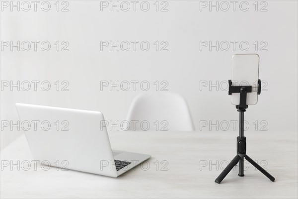 Minimalist office laptop mobile phone