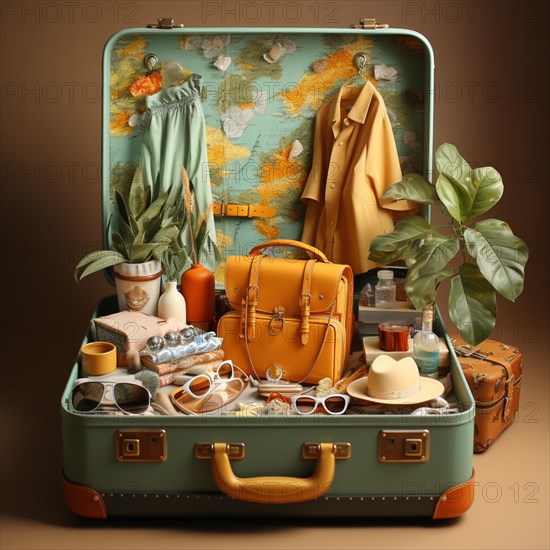 Travel preparation of a woman with suitcase