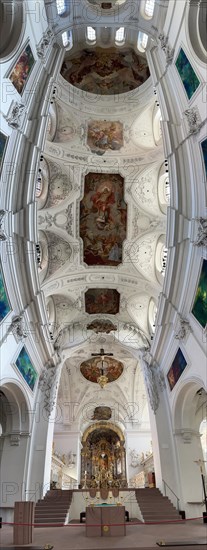 Interior view with ceiling fresco and decorations of the Neumuenster Church