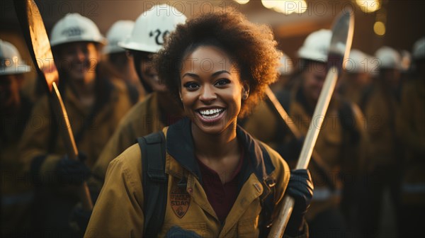 Female african american firefighters working in the field