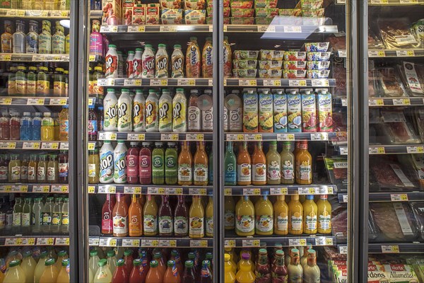 Smoothies and other drinks on the Kuel shelf in a supermarket