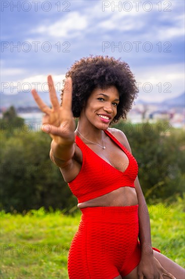 Fitness with a young black girl with afro hair