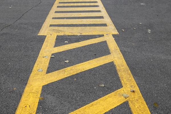 Street markings on a pedestrian crossing