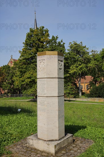 Staufer stele with inscription Barbarossa and coat of arms