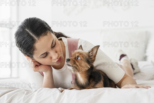 Full shot girl dog bed