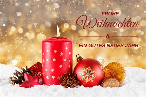 Christmas card card with candle Merry Christmas decoration Christmas decoration Advent season golden background in Stuttgart