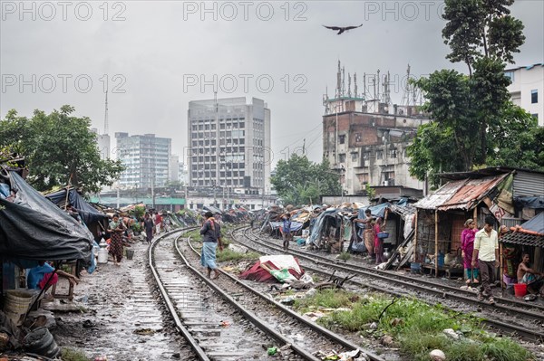 Railway tracks next to informal dwellings