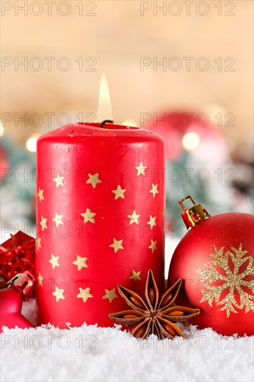 Christmas card card with candle for Christmas decoration Christmas decoration Advent season golden background with text free space Copyspace in Stuttgart