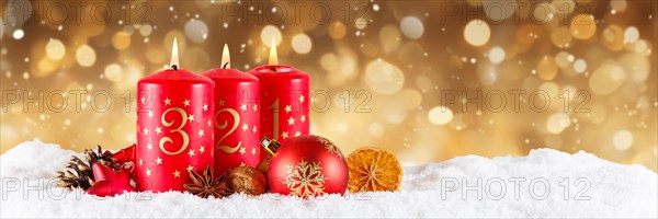 Third 3rd Advent with candle Christmas decoration Christmas card for the Advent season Banner with text free space Copyspace in Stuttgart