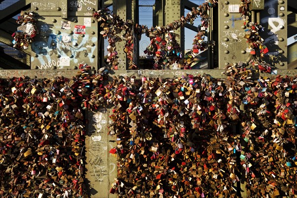 Detail of an extremely large number of love locks as a sign of loyalty on the Hohenzollern Bridge