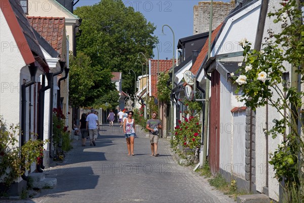 Traditional houses in street of the Hanseatic town Visby