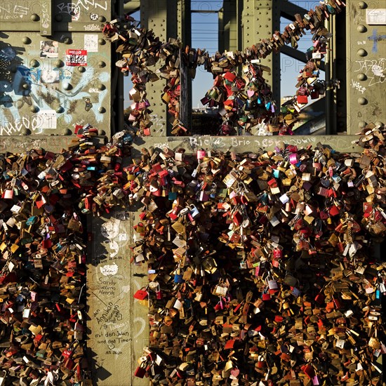 Detail of an extremely large number of love locks as a sign of loyalty on the Hohenzollern Bridge