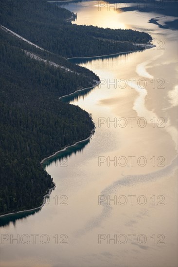 View of the Plansee lake from Schoenjoechl at sunset