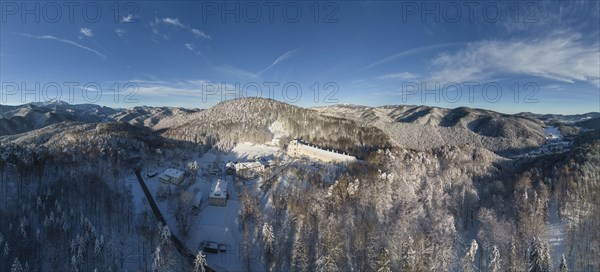 Aerial view of the Servite monastery in winter