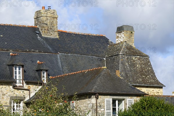 Slate roof of a historic house in Daoulas, Finistere Pen ar Bed department, Brittany Breizh region, France, Europe