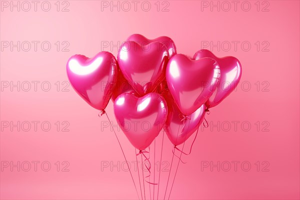 Bunch of glossy pink heart-shaped balloons against a soft pink background, perfect for Valentine Day, anniversaries, or any romantic occasion, AI generated