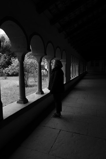 Woman in Silhouette Standing in Front of an Archway in Schaffhausen, Switzerland, Europe