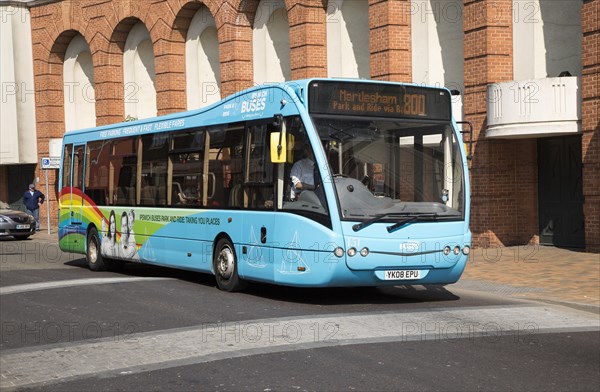 Single decker bus in central Ipswich, Suffolk, England, UK