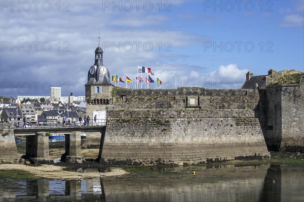 Belfry at the entrance gate to the medieval Ville Close at Concarneau, Finistere, Brittany, France, Europe