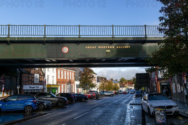 Great Western Railway rail bridge 1862 crossing the High Street, Hungerford, Berkshire, England, UK